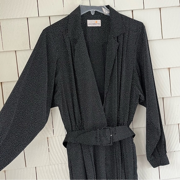 Vintage 90s Liz Claiborne Black and White Dotted Long Sleeve Jumpsuit with Belt - Picture 15 of 16